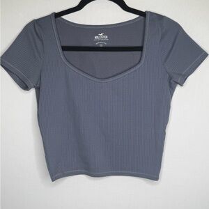 Hollister Ribbed Scoop Neck Crop Top - Gray Blue